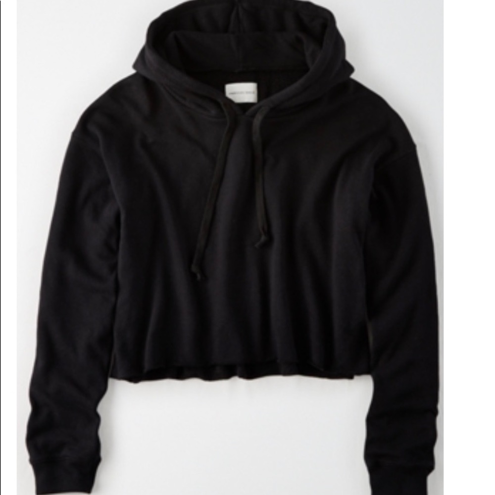 American eagle black cropped hooded sweatshirt